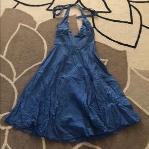 Jcrew Embossed Beach Cotton Halter Dress Blue 0